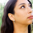 Load image into Gallery viewer, Close up of quirky handmade silver earrings - Eolian design from Windblown Collection - in model's ear