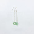 Load image into Gallery viewer, Dangly green aventurine gemstone earrings on siver satellite chain, side view on white background
