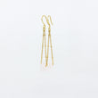 Load image into Gallery viewer, Dangly rose quartz gemstones earrings on 18ct gold-plated sateliite chain, side view on white background
