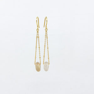18ct gold-plated dangle earrings with yellow and clear gemstones on a white background