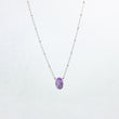 Load image into Gallery viewer, Handmade gemstone necklace with amethyst and silver satellite chain, on white background
