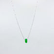 Load image into Gallery viewer, Handmade gemstone necklace with green jade and silver satellite chain, on a white background
