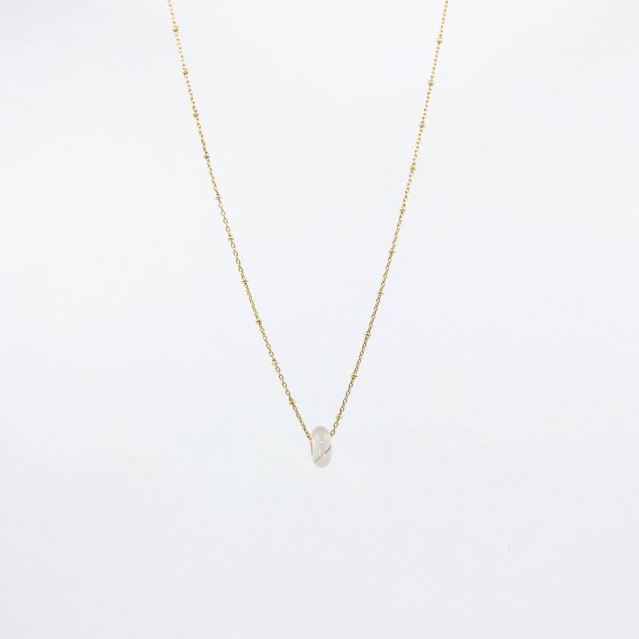 18ct gold-plated necklace with a white agate gemstone pendant on white background