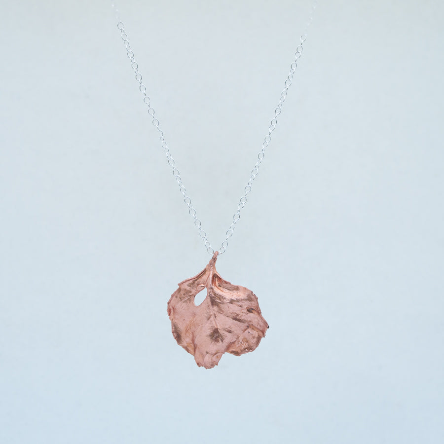 Back of little copper leaf necklace showing the pretty ridges 
