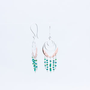 Close up of unusual handmade earrings, Spindrift design from Windblown Collection
